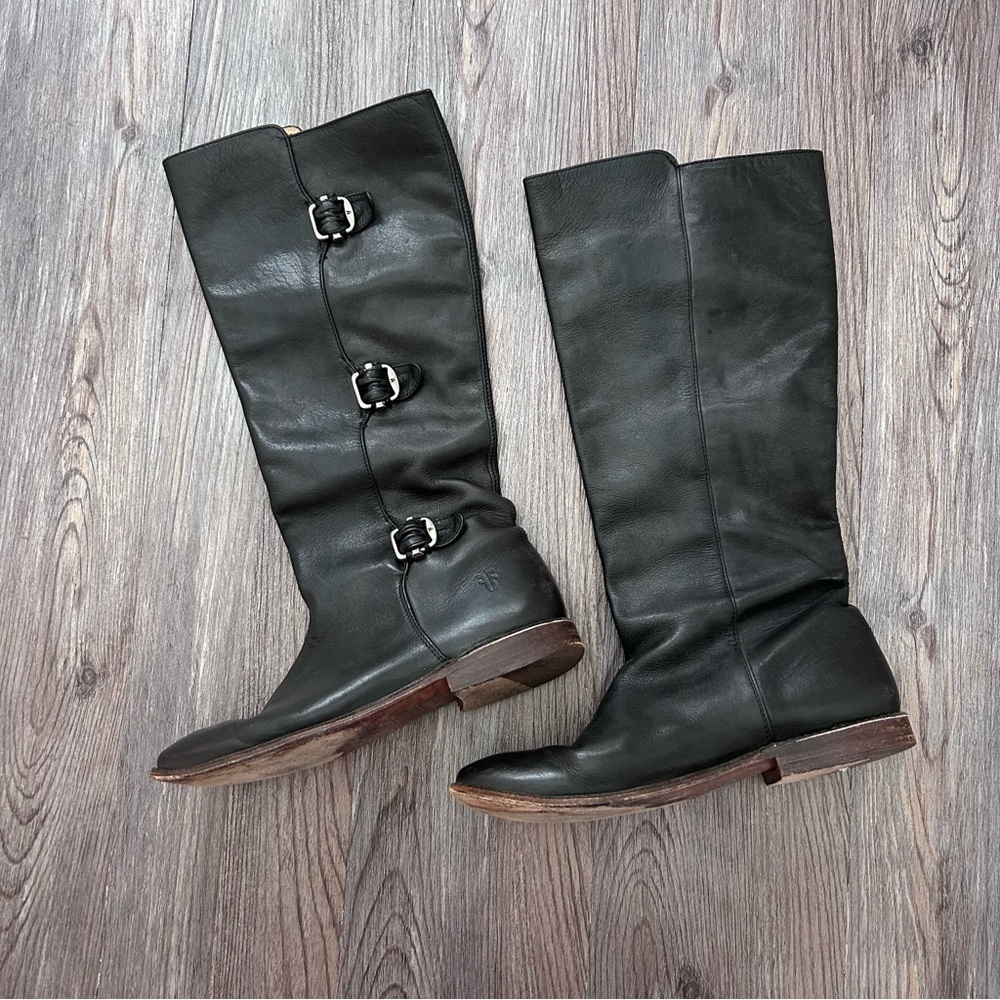 FRYE Leather Paige 3 Buckle Tall Riding Boots 
77066 
Sz 7.5 Black